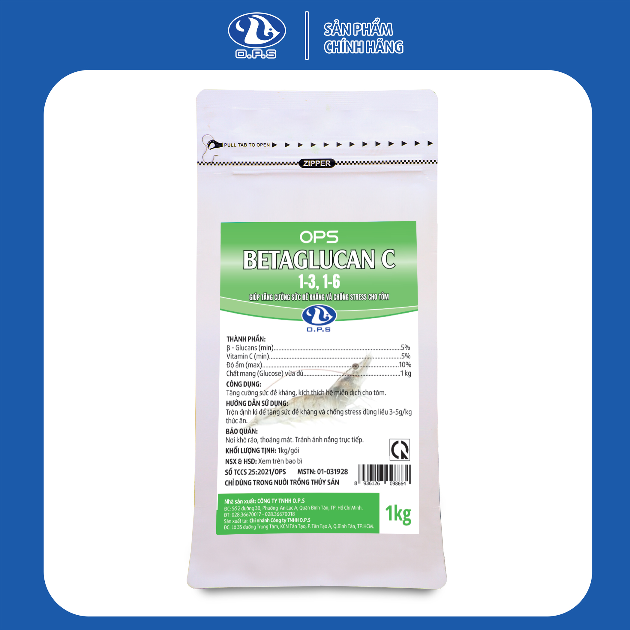 OPS BETAGLUCAN C 1-3, 1-6 1KG - Hỗ trợ tăng cường sức đề kháng, kích thích hệ miễn dịch cho tôm