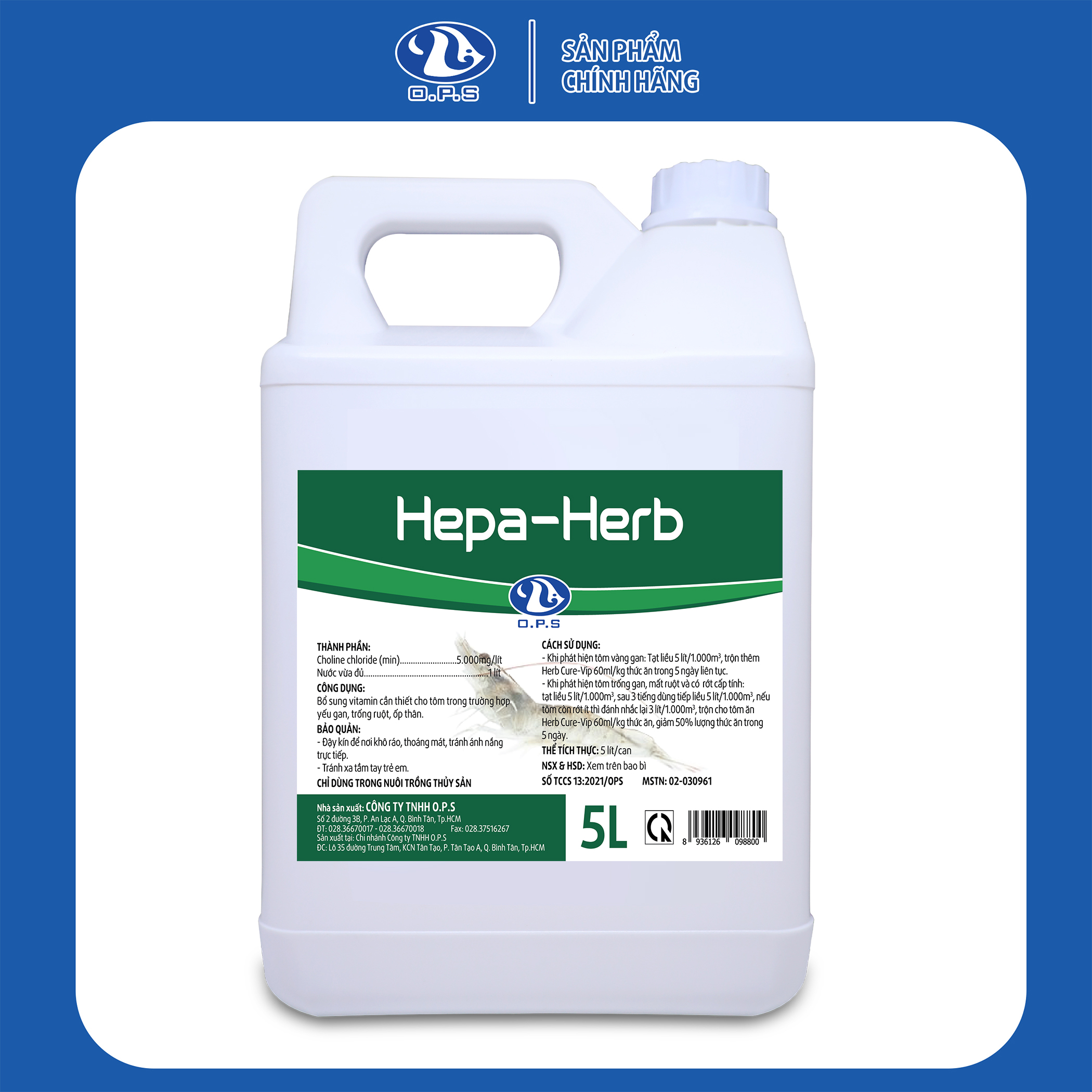 HEPA-HERB 5 LÍT - Bổ sung vitamin cần thiết cho tôm trong trường hợp yếu gan, trống ruột, ốp thân