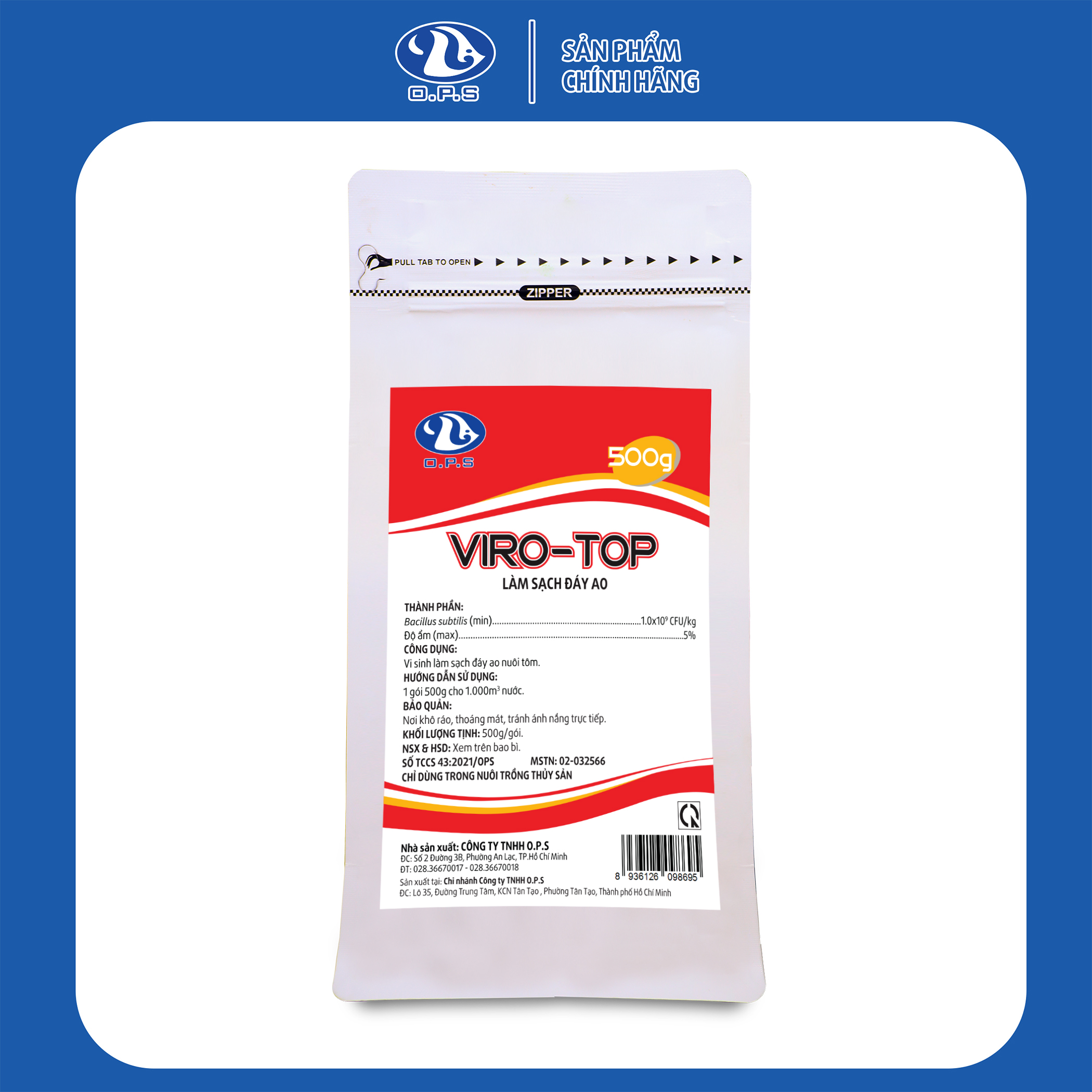 VIRO-TOP 500G - Vi sinh làm sạch đáy ao nuôi tôm