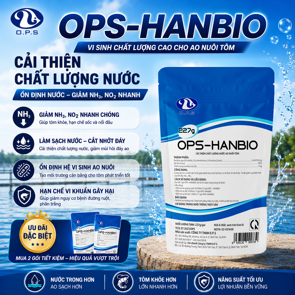 OPS-HANBIO 227G - Cải thiện chất lượng nước ao nuôi tôm