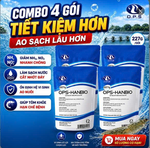 [COMBO 4 GÓI TIẾT KIỆM] - OPS HAN BIO - Cải thiện chất lượng nước ao nuôi tôm